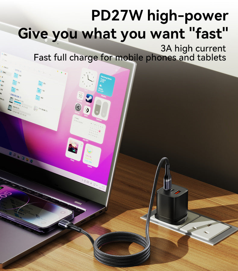 Yesido CA167 PD 27W Fast Charging Transparent Flip Type-C To IP Data Cable