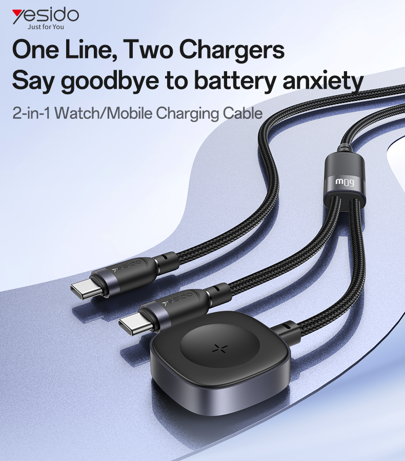 Yesido CA136C 1.2M 60W Fast Charging 2 in 1 Data Cable