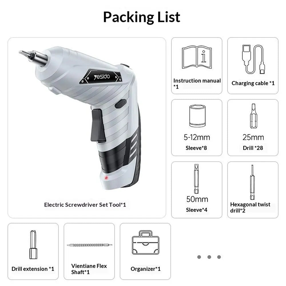 Yesido EC34 Electric Cordless Screwdriver Set