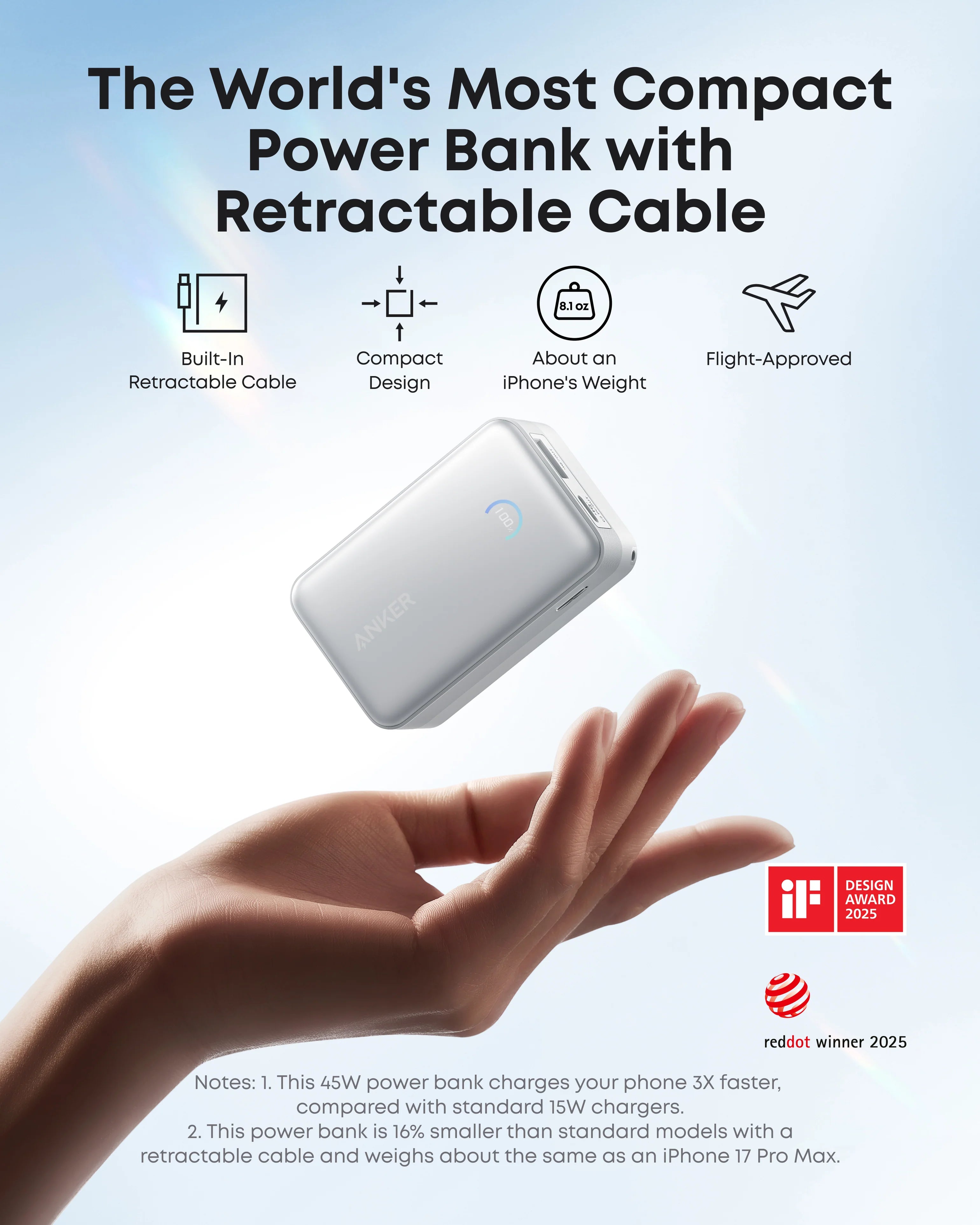 Anker Nano Power Bank (10K, 45W, Built-In Retractable USB-C Cable)A1638