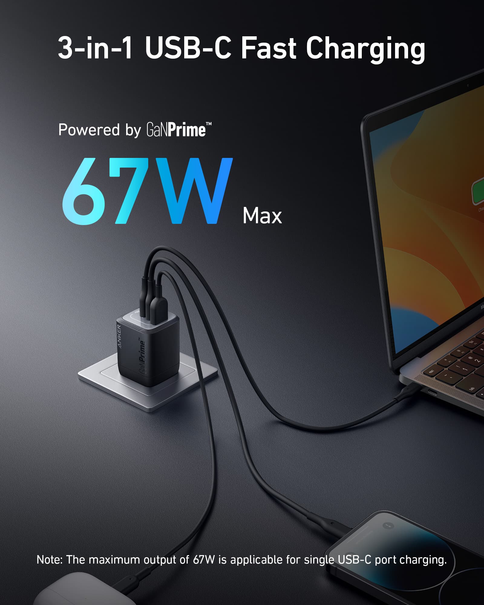 Anker Prime 67W GaN Wall Charger (3 Ports) (A2669)