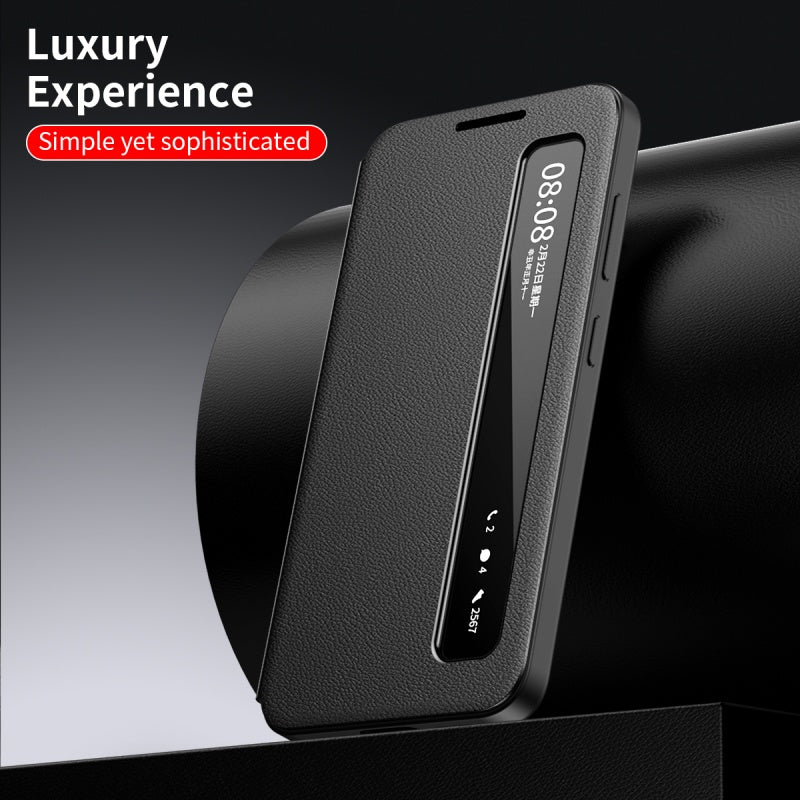 Smart Side Window Flip Cover PU Leather Phone Case for Samsung
