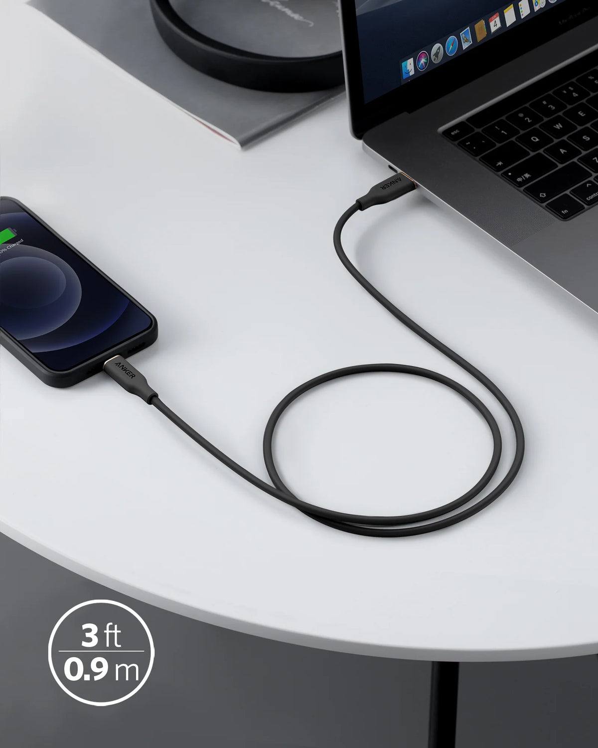 Anker 641 USB-C to Lightning Cable (Flow, 3 ft Silicone) A8662
