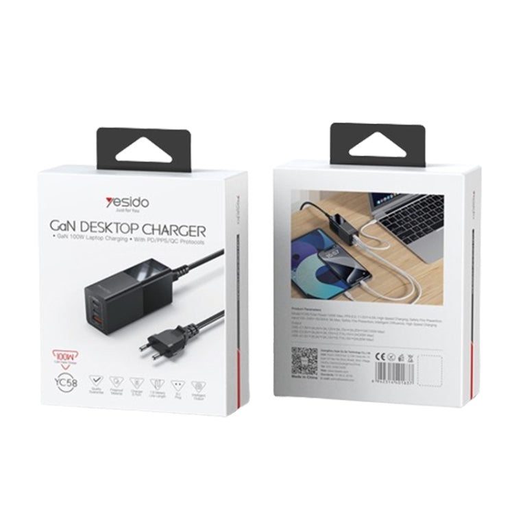 Yesido YC58 100W 2Type-C+USB Ports with 1 Socket Desktop GaN Charger
