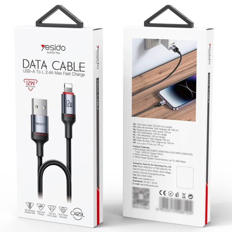Yesido CA129L 12W 2.4A USB to 8 Pin Charging Data Cable