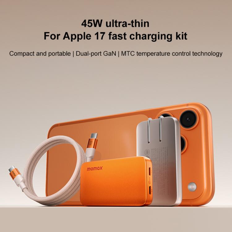 MOMAX 1-Charge Ultra 45W 2-Port GaN Silm Fast Charger Kit, US Plug