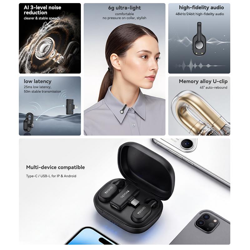 YESIDO KR25 AI Noise Reduction Lavalier Microphone with Type-C