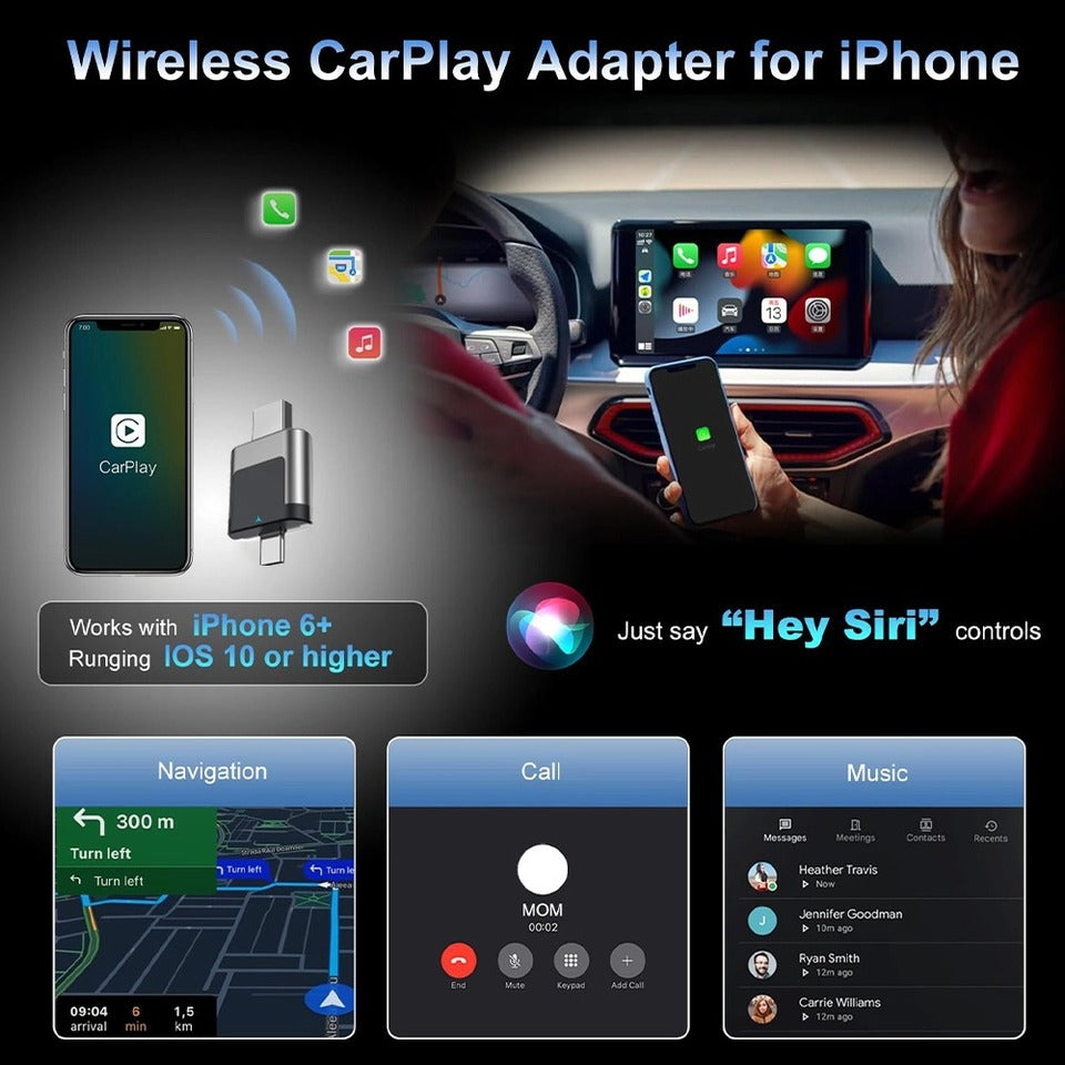 CarPlay Android Auto GPS Wireless Adapter 2 USB Type C Ports