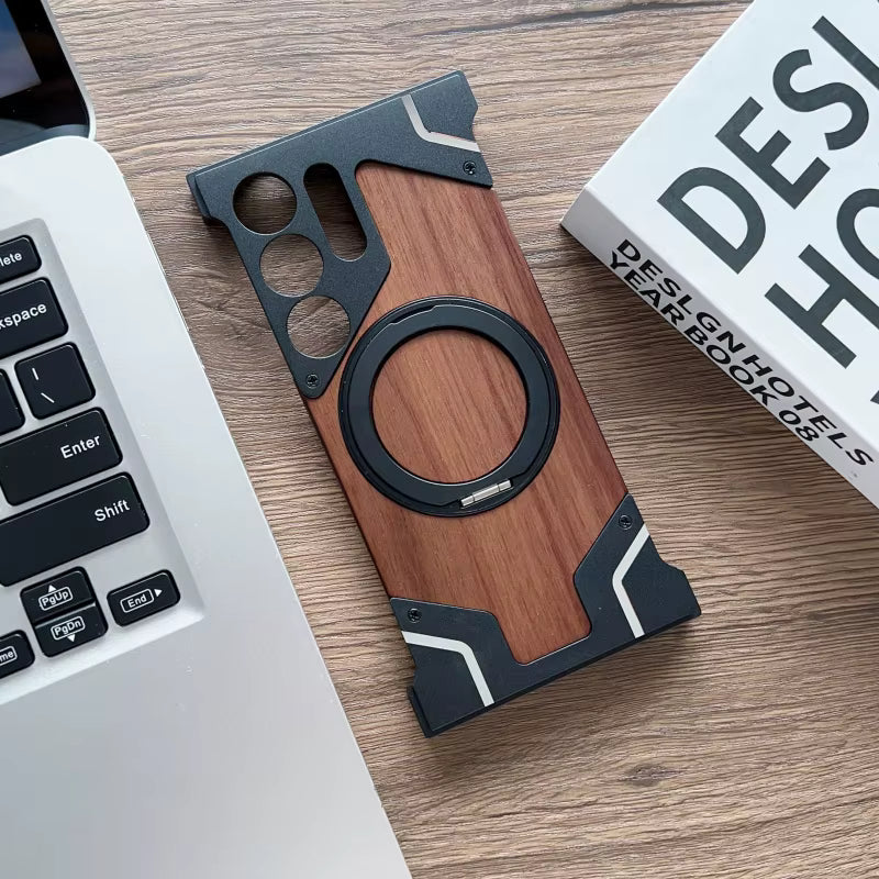 Magnetic Aluminum Metal Frameless Real Wood Case for Samsung