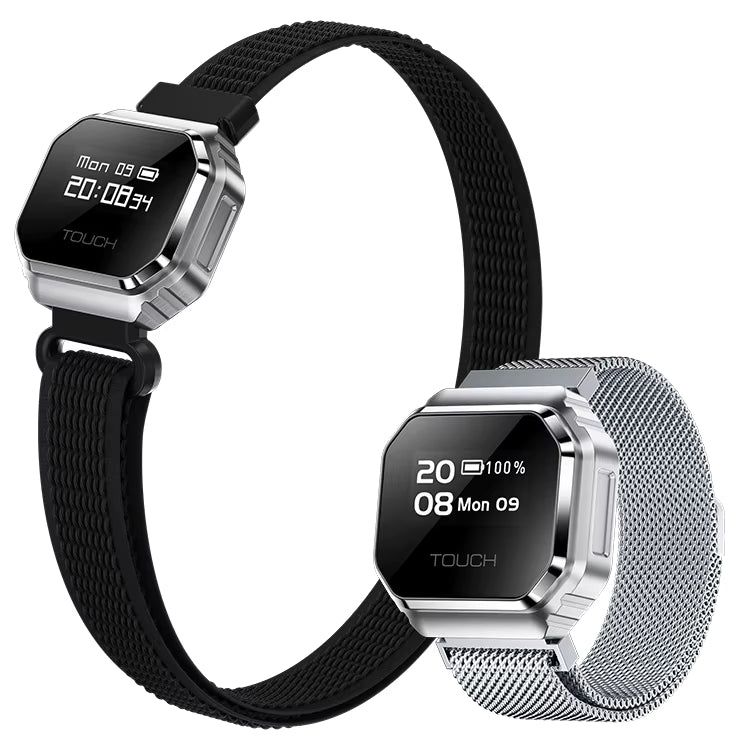 B7 Mini Smart Ring Watch with Interchangeable Stainless Steel and Nylon Straps