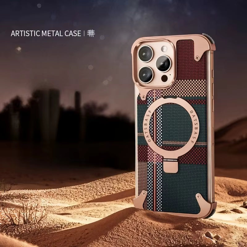 Premium Assembled Kevlar Pattern Metal Frame Phone Case For Iphone