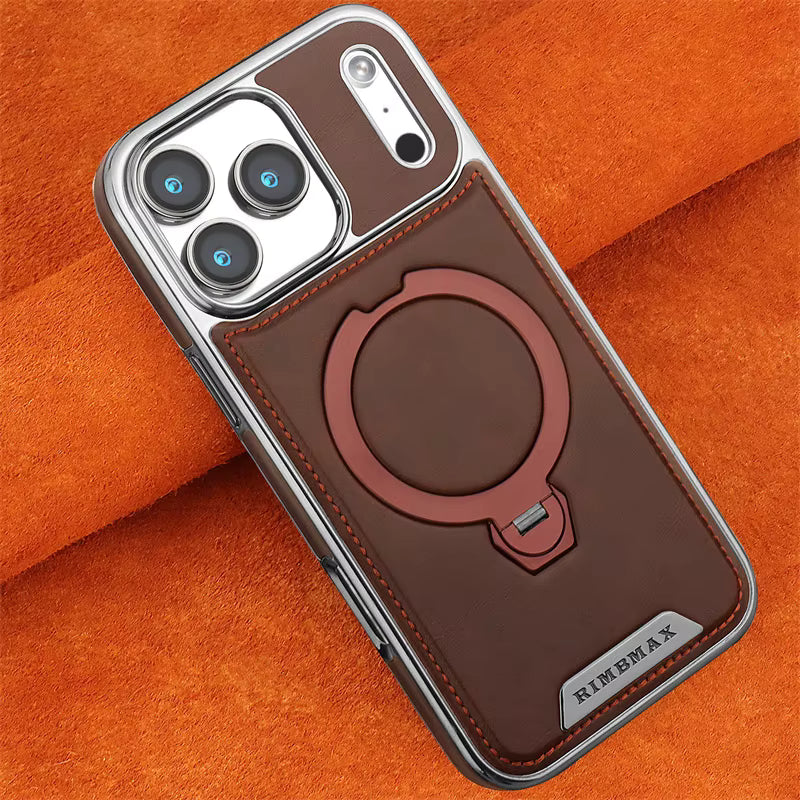 RUIMEIBI New Plating PU Leather Magnetic Phone Case for iPhone 17 Pro Max(Brown)