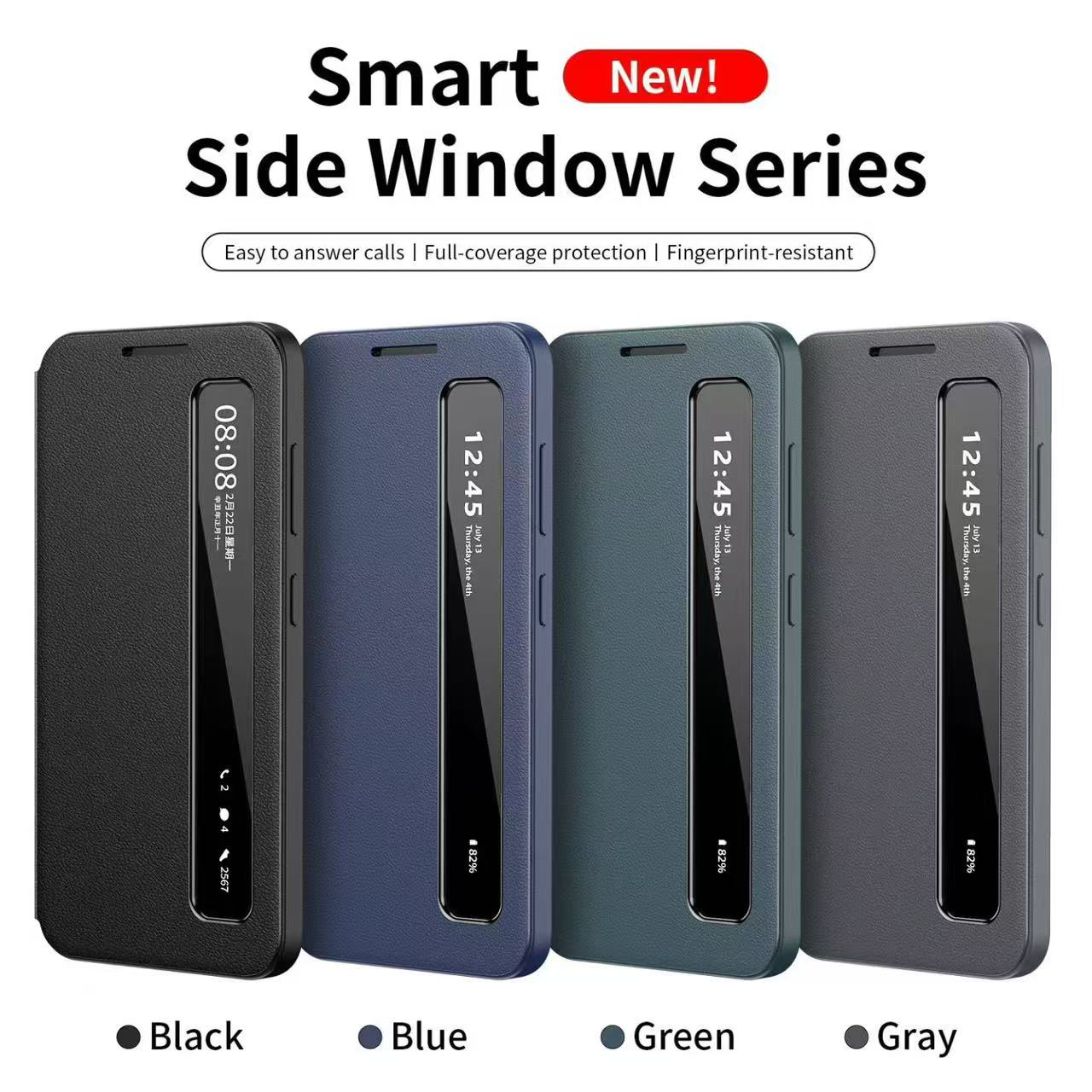 Smart Side Window Flip Cover PU Leather Phone Case for Samsung