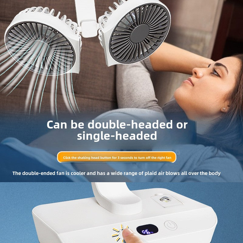 Dual-head desktop USB rechargeable automatic portable fan with 4 wind speeds