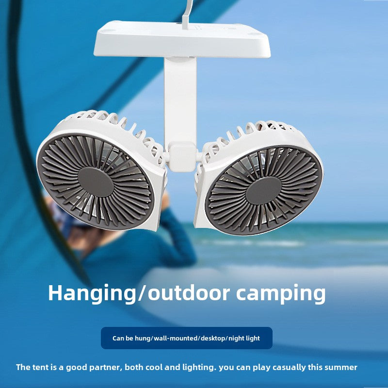 Dual-head desktop USB rechargeable automatic portable fan with 4 wind speeds