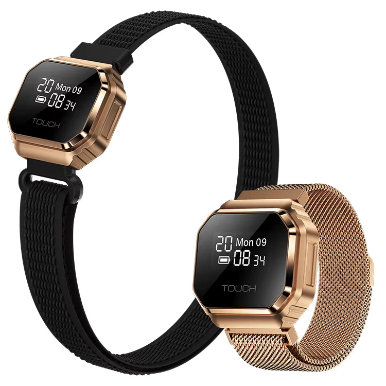 B7 Mini Smart Ring Watch with Interchangeable Stainless Steel and Nylon Straps