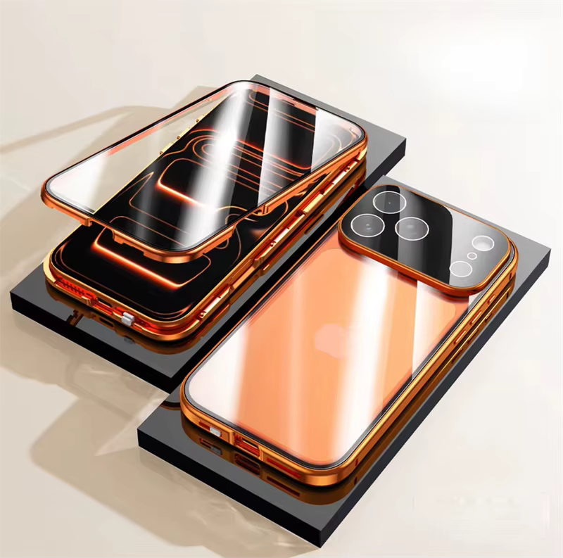 360 magnetic transparent case for iPhone 17 Pro Max(Orange)