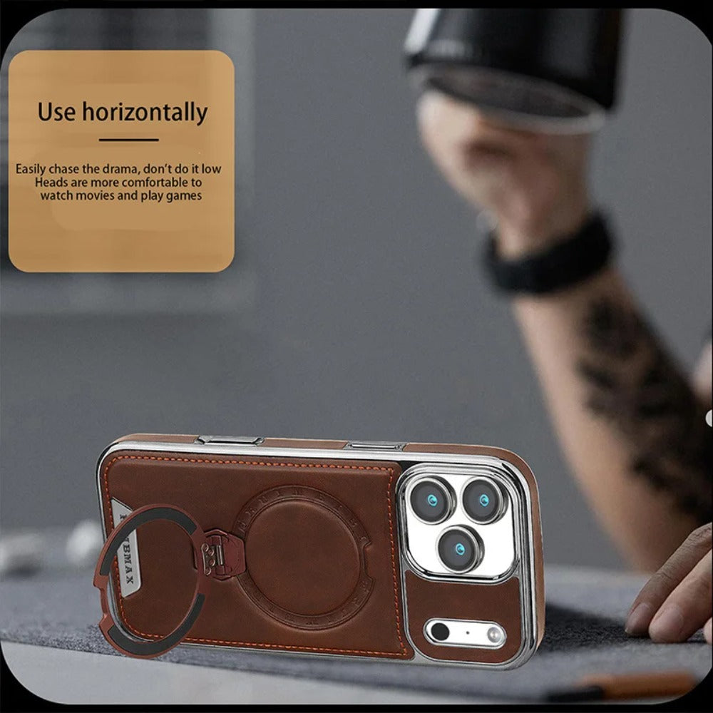 RUIMEIBI New Plating PU Leather Magnetic Phone Case for iPhone 17 Pro Max(Brown)