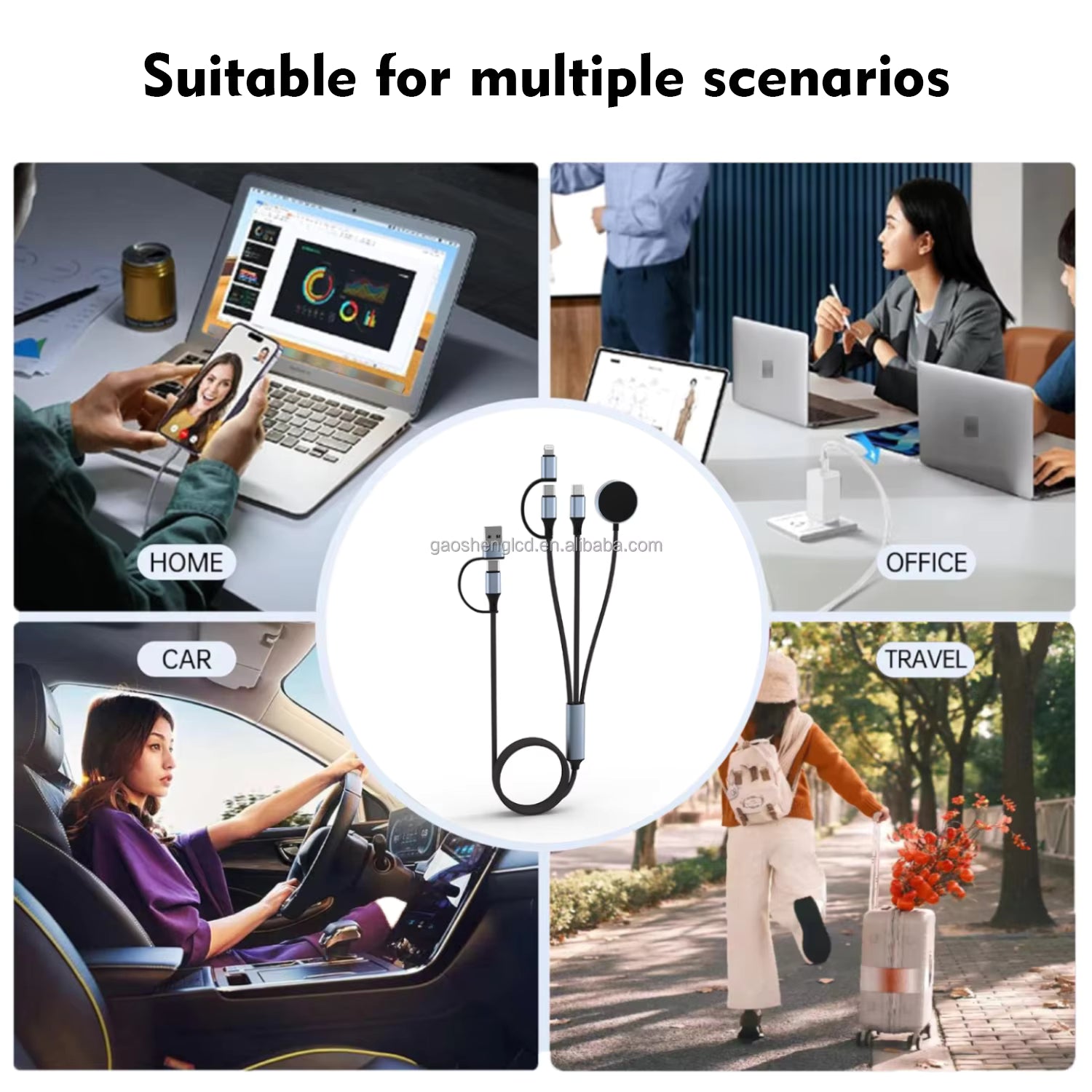 Multifunction 5 in 1 USB Cable Nylon Braided PD 100W Fast Charging