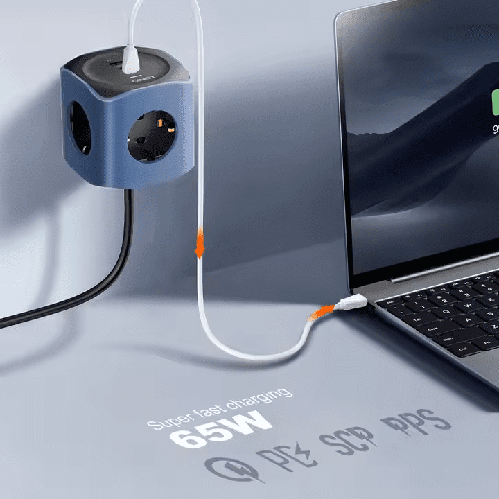 LDNIO 6 in 1 EU Power Socket Adapter Desktop Charger 65W USB-C SE3338