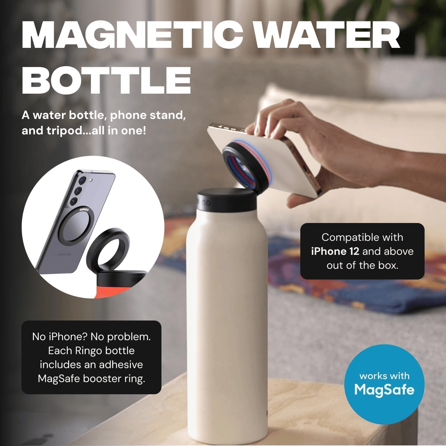 Goji Insulated Water Bottle with Magnetic Phone Holder