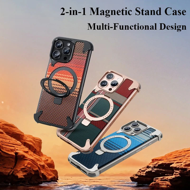 Premium Assembled Kevlar Pattern Metal Frame Phone Case For Iphone