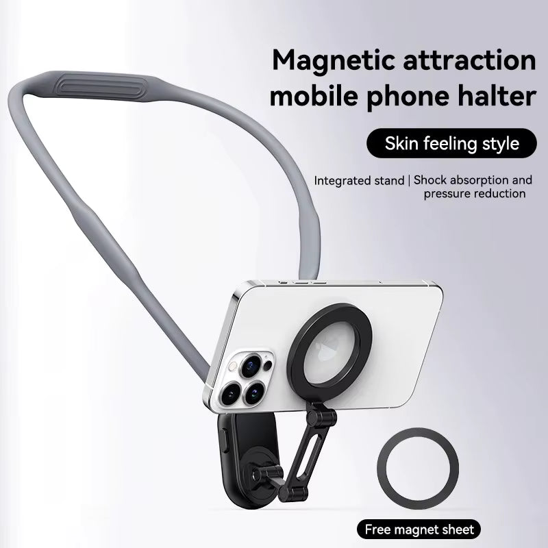 Magnetic neck holder for smartphones, safe for neck