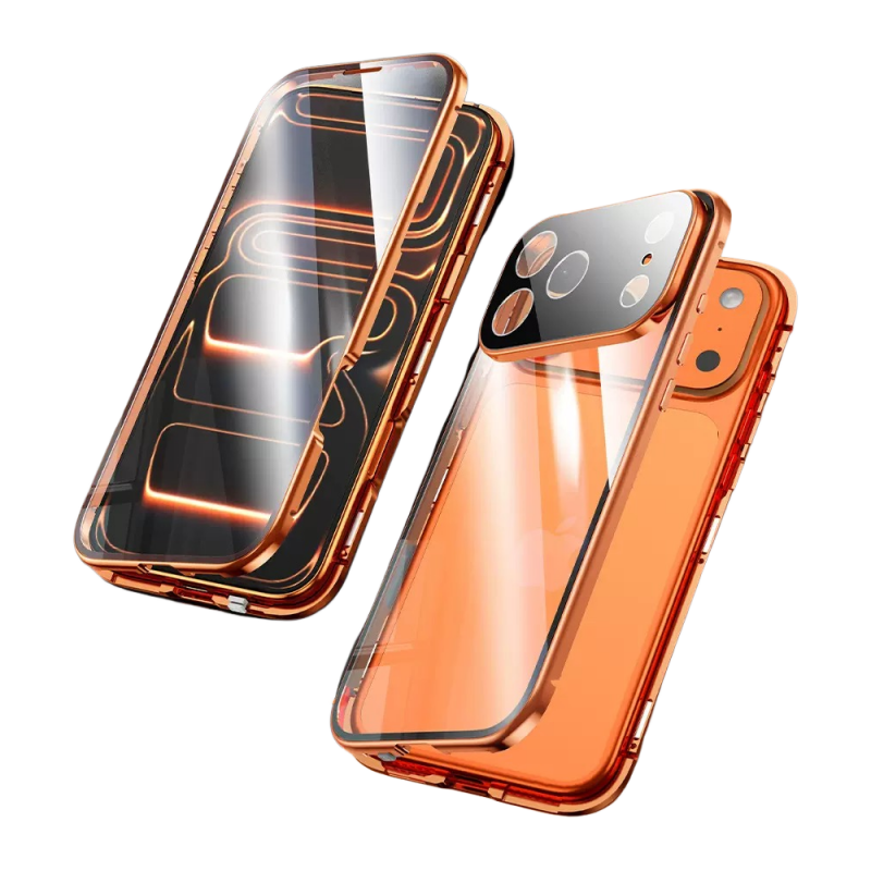 360 magnetic transparent case for iPhone 17 Pro Max(Orange)