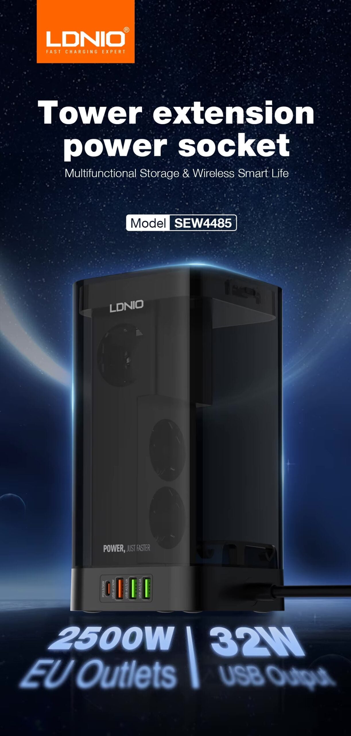 LDNIO SEW4485 2500W Smart Power Strip