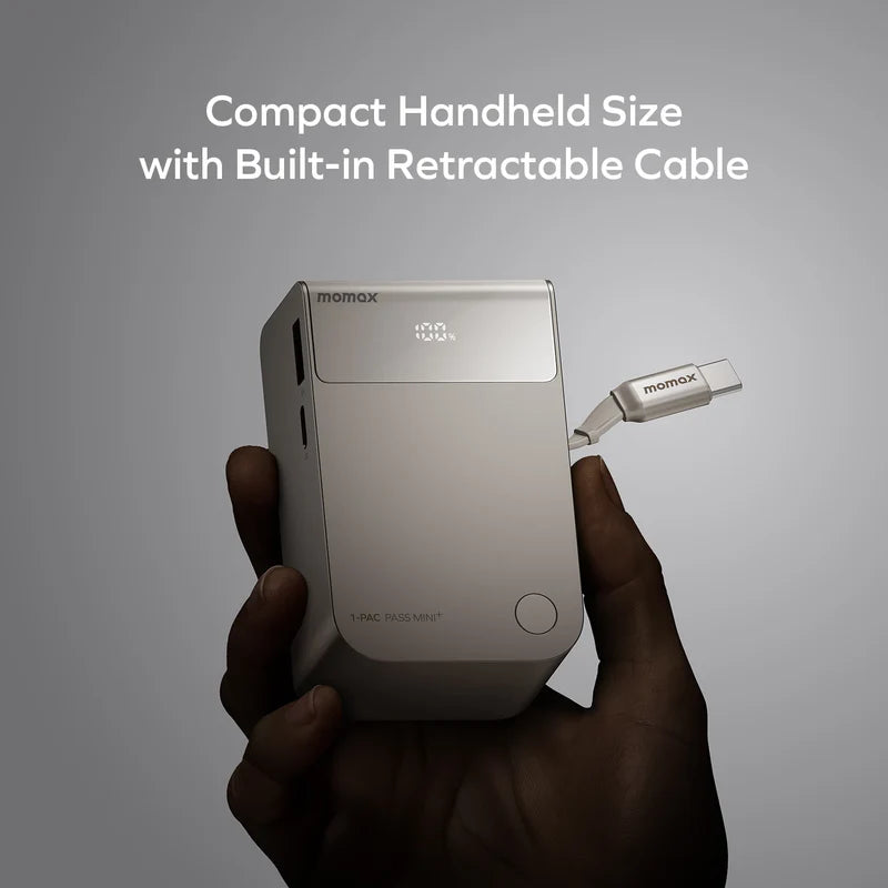 Momax 1-Pac Pass Mini⁺ 10000mAh 2in1 Battery Pack with Built-in Retractable Cable