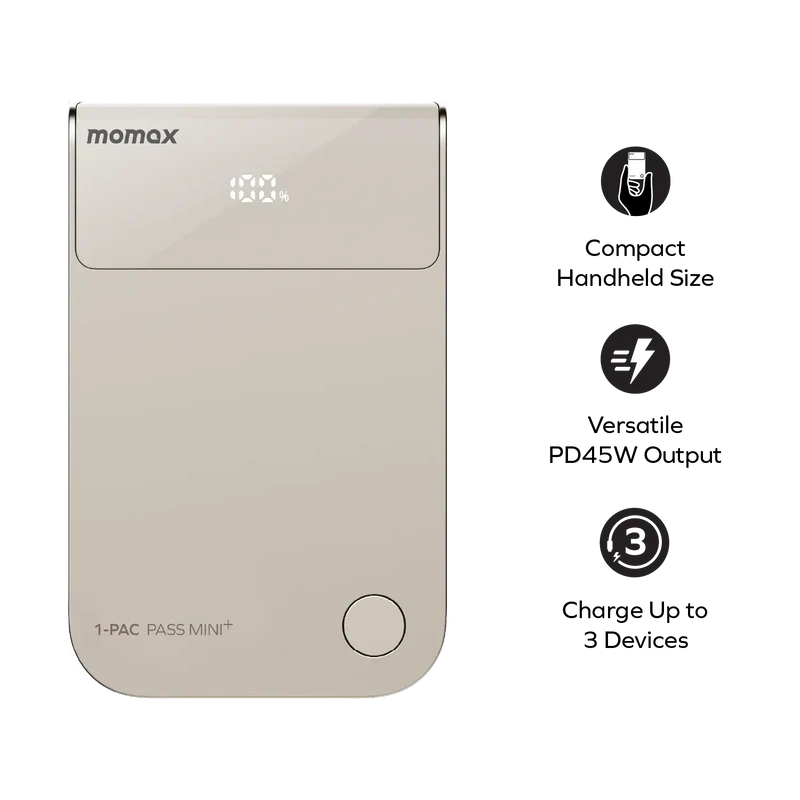 Momax 1-Pac Pass Mini⁺ 10000mAh 2in1 Battery Pack with Built-in Retractable Cable