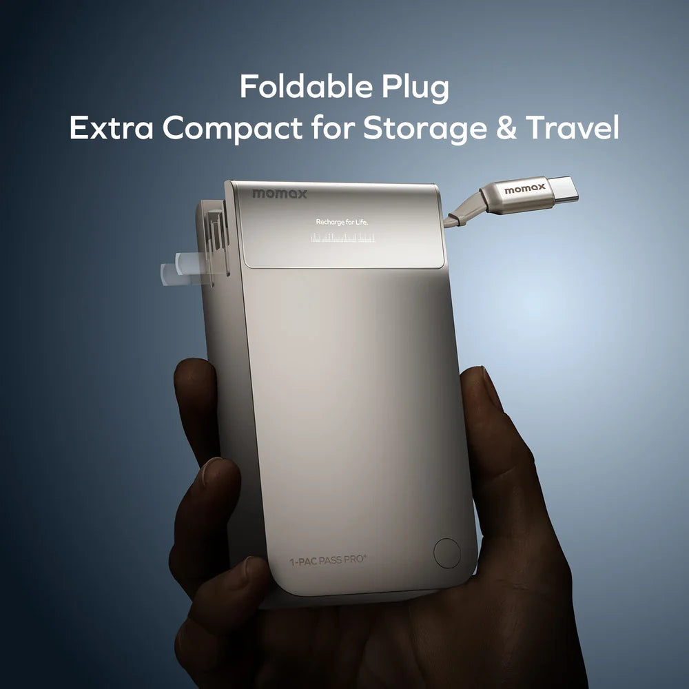 Momax 1-Pac Pass Pro⁺ 10000mAh 3in1 Hybrid GaN Battery Pack with Built-In Retractable Cable (45W)