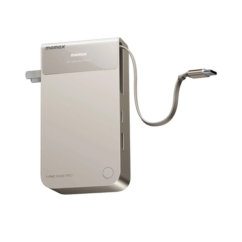 Momax 1-Pac Pass Pro⁺ 10000mAh 3in1 Hybrid GaN Battery Pack with Built-In Retractable Cable (45W)