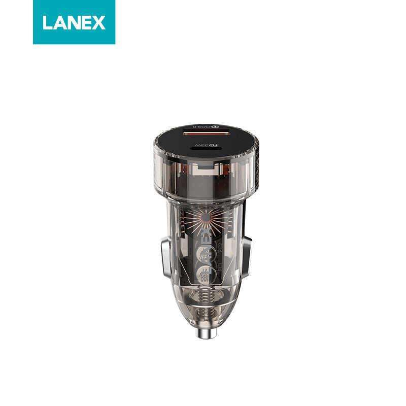 LANEX LQ11L 3.1A DUAL USB PORTS CAR CHARGER KITS - iOS DEVICES CABLE (TRANSPARENT)