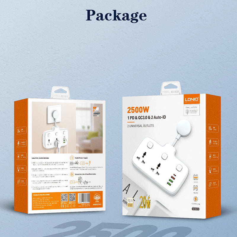 LDNIO SC2413 2 AC Outlets Portable Electrical Extension Socket
