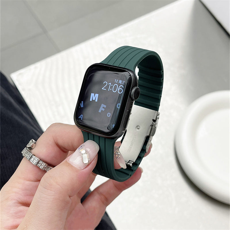Metal Buckle Soft Silicone Strap For Apple Watch Band