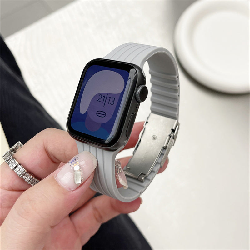 Metal Buckle Soft Silicone Strap For Apple Watch Band
