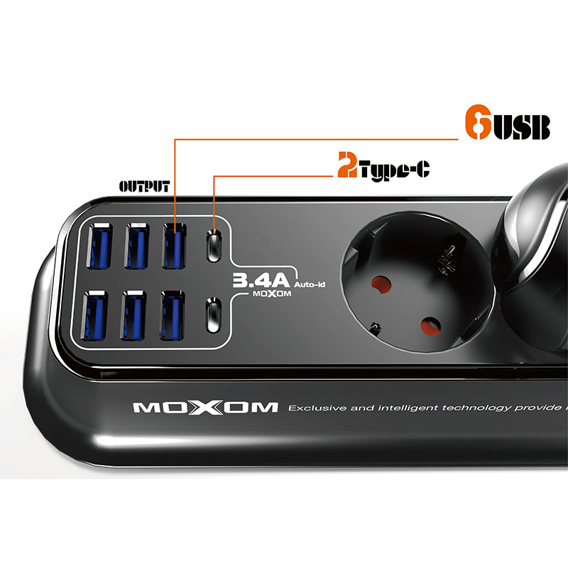 Moxom MX-ST05 power strip and charger 12 in 1 for ultra-fast charging
