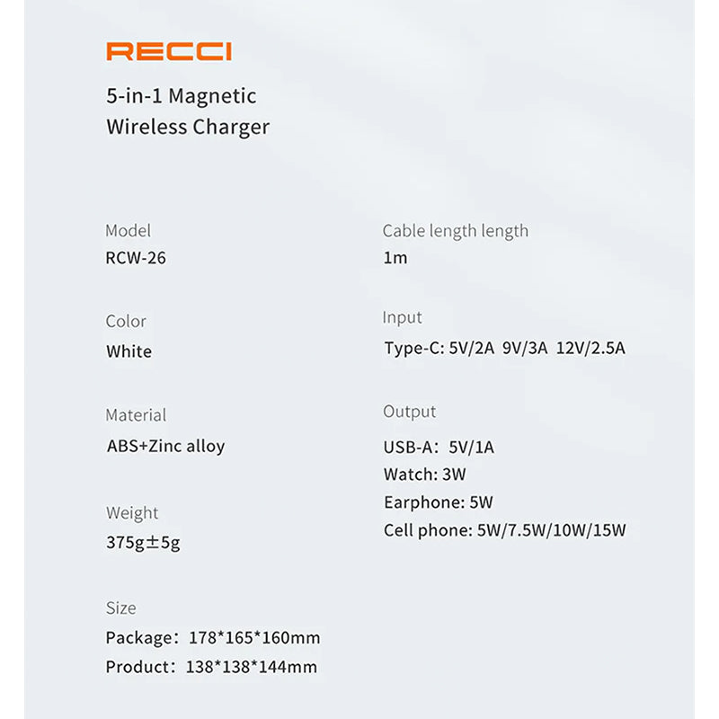 Recci RCW-26 5 In 1 Wireless Charger Stand 15W