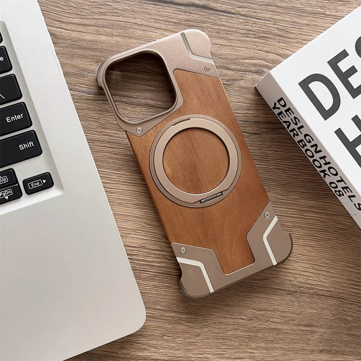 Magnetic Aluminum Metal Frameless Real Wood Case For Iphone