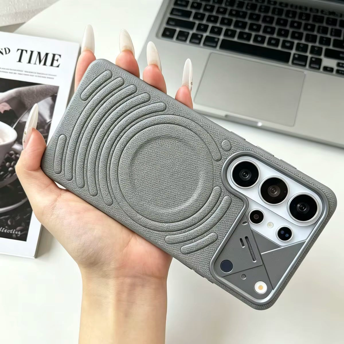 Leather MagSafe Phone Case With a Sliding Metal Camera Cover For Samsung
