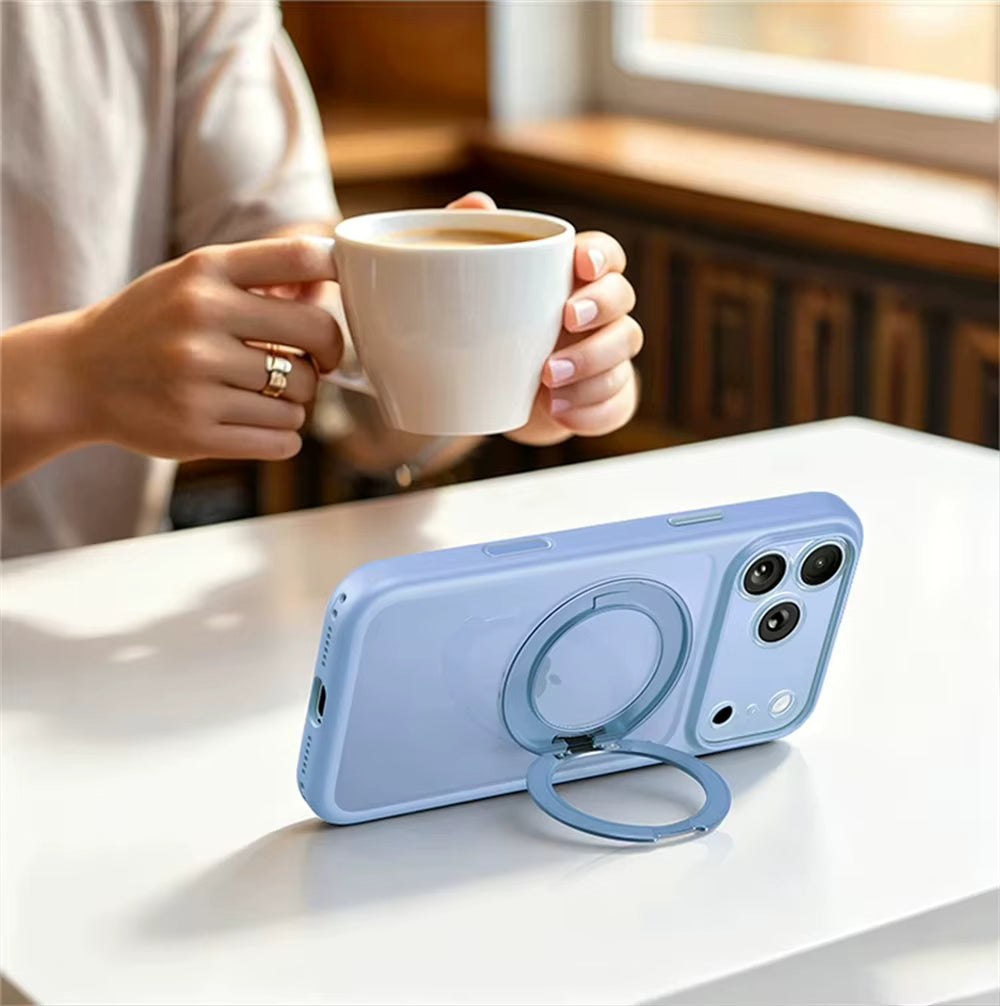 Transparent Magnetic Case 360° rotating ring and full camera protection For iPhone