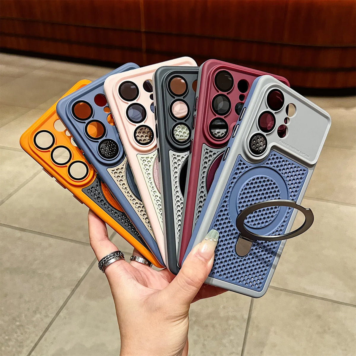 Color Blocking Magnetic Stand Cooling Phone Case for Samsung