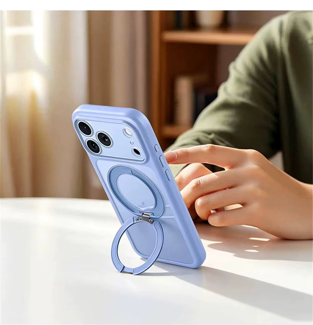Transparent Magnetic Case 360° rotating ring and full camera protection For iPhone