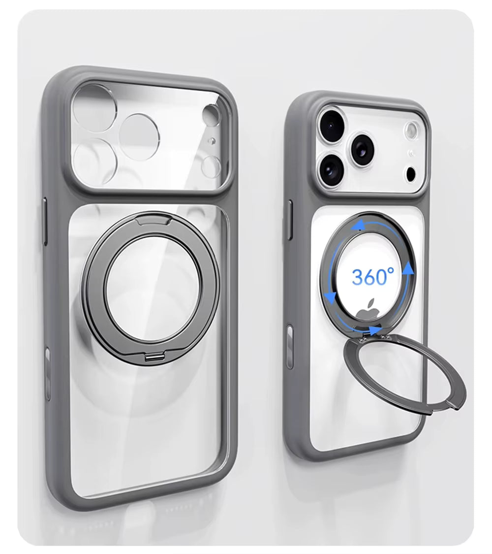 Transparent Magnetic Case 360° rotating ring and full camera protection For iPhone