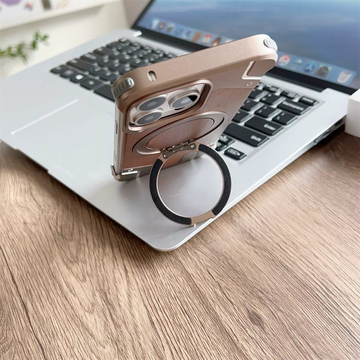 Magnetic Aluminum Metal Frameless Real Wood Case For Iphone