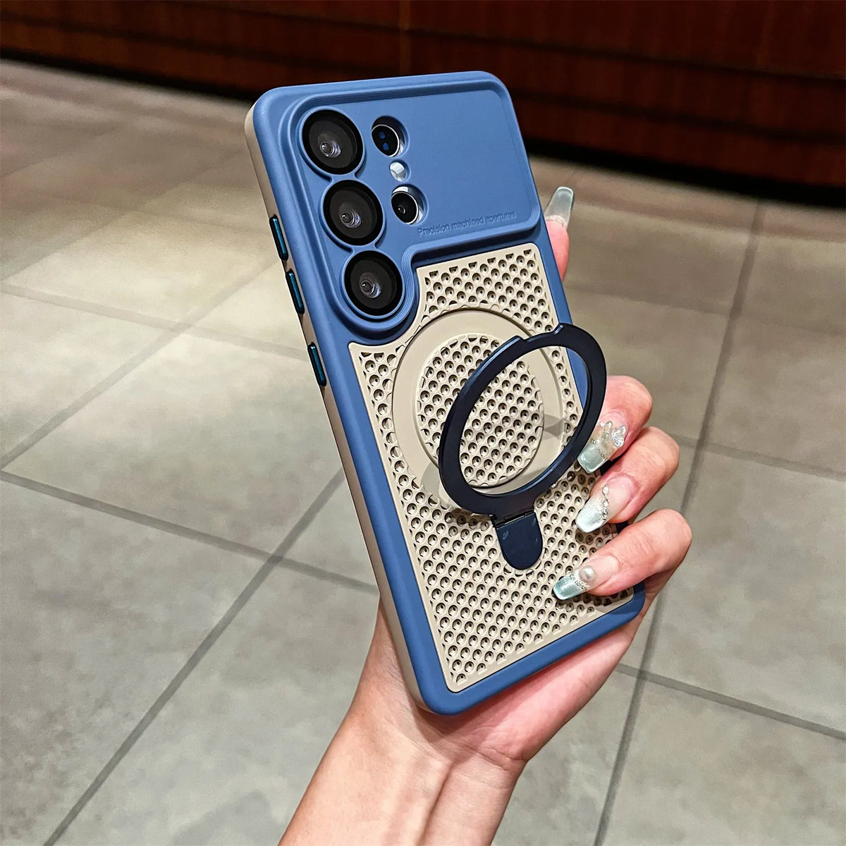 Color Blocking Magnetic Stand Cooling Phone Case for Samsung