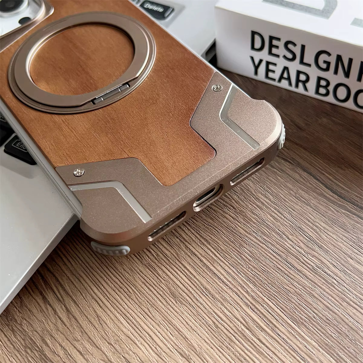 Magnetic Aluminum Metal Frameless Real Wood Case For Iphone