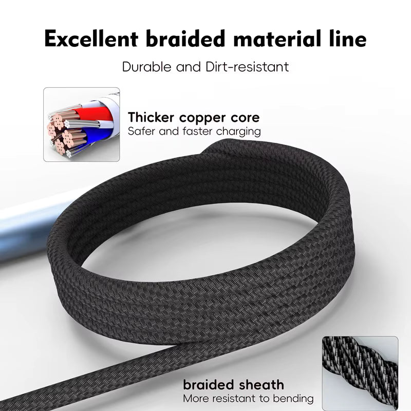 Multifunction 5 in 1 USB Cable Nylon Braided PD 100W Fast Charging