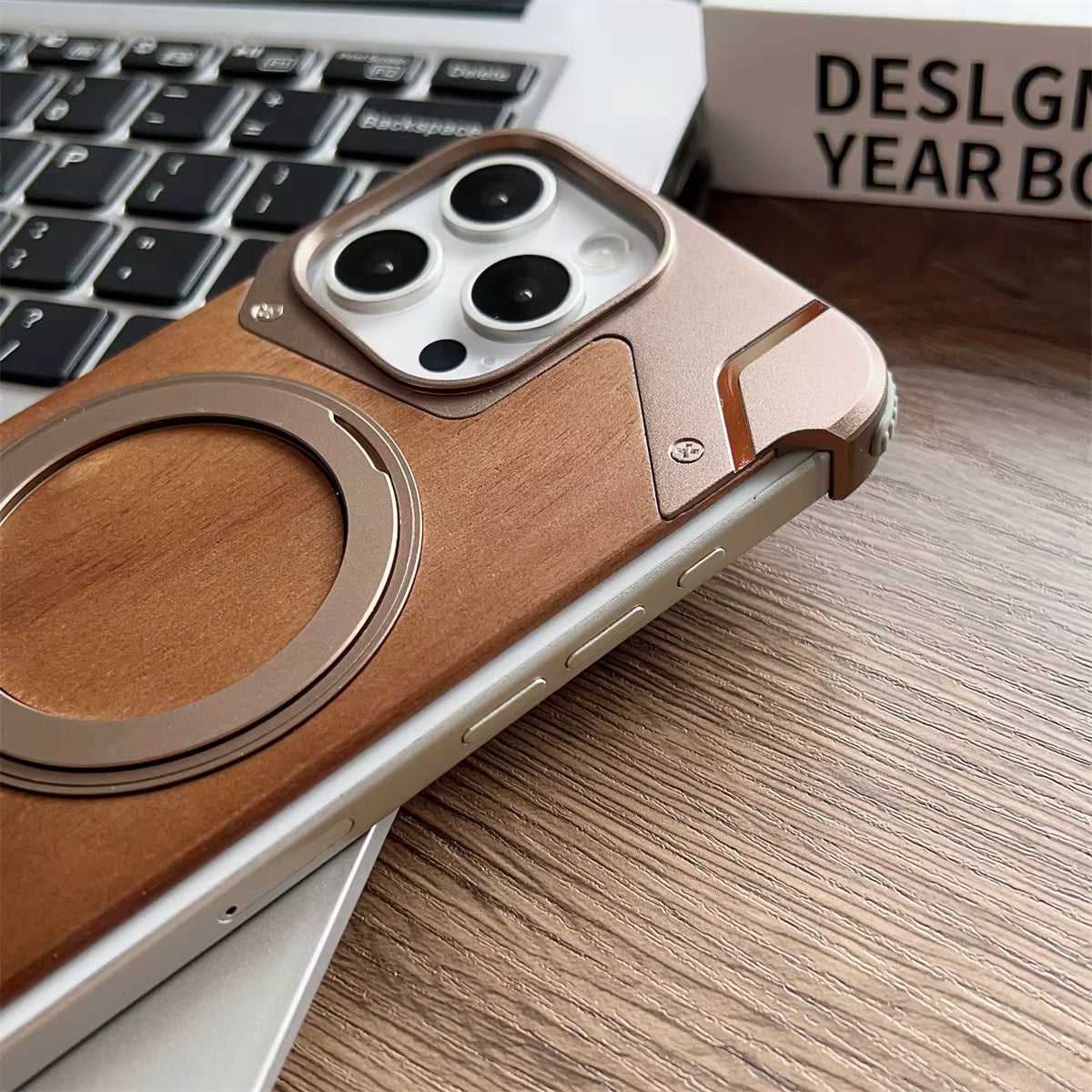 Magnetic Aluminum Metal Frameless Real Wood Case For Iphone